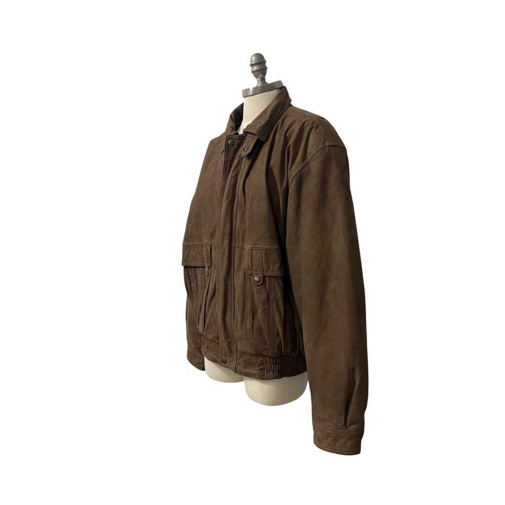 Vintage Current Editions Brown Leather Bomber Jacket Mens L Distressed Heavy - Picture 4 of 7